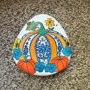 Fancy Fall Pumpkin painted rock SEALED autumn painted rocks