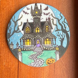 Haunted House painted rock SEALED Halloween painted rocks