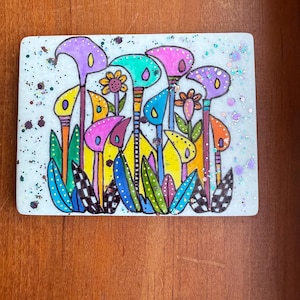 Whimsical flowers painted rock SEALED painted rocks