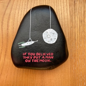 Man on the Moon painted rock - R.E.M. song - painted rocks