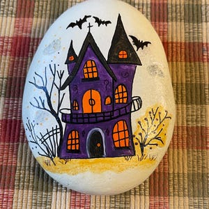 Whimsical haunted house painted rock SEALED