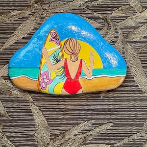 Surf’s up - Beach Painted Rock SEALED