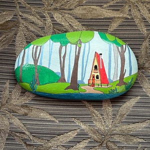 Cabin at the lake painted rock SEALED