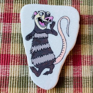 Eddie the opossum painted rock SEALED on thin Santorini image 2