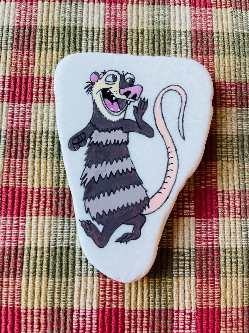 Eddie the opossum painted rock SEALED on thin Santorini image 2