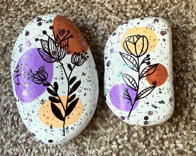 Boho Leaves Painted Rocks - Set of 3 ! SEALED - Etsy