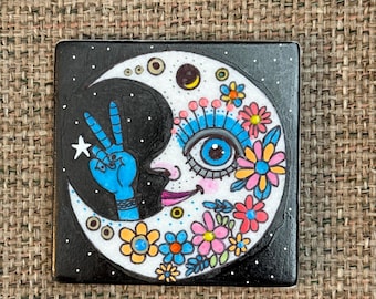 Groovy Moon painted rock SEALED peace