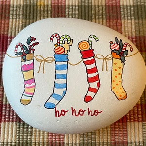 Christmas Stockings painted rock SEALED