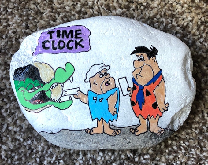 Fred Flintstone Painted Rock- Punching Time Clock - Etsy