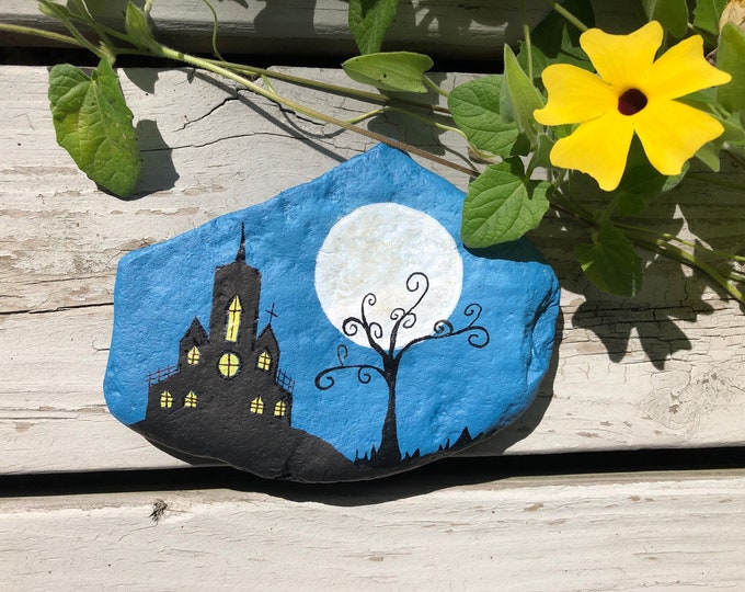 Haunted House Painted Rock Etsy