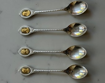 6x  24 Carat Gold and Sterling Silver &quot;QUEENS&quot; Tea Spoons,  Collectible, hallmarked spoons embellished,  great for the QUEEN in your life!