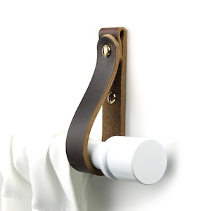 Leather Curtain Rod Holder x2 leather wall strap leather curtain rod strap bracket leather loop curtain holder bohemian curtain rod holders