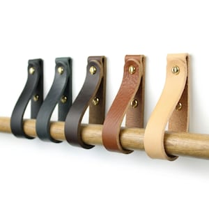 Leather Curtain Rod Holder x2 Sturdy Leather wall strap leather wall strap to hang oar or paddle horizontal wall display leather hangers