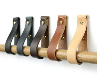 Leather Curtain Rod Holder x2 Sturdy Leather wall strap leather wall strap to hang oar or paddle horizontal wall display leather hangers