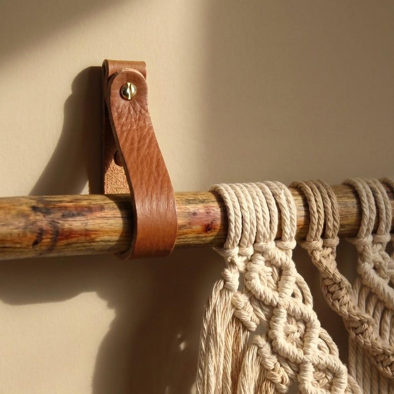Leather Curtain Rod Holder X2 Leather Wall Strap Leather Curtain Rod ...