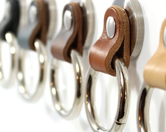 Rustic leather drawer pulls Made in USA Ikea Hemnes leather replacement dresser knobs desk drawer knobs bathroom decor mid century modern