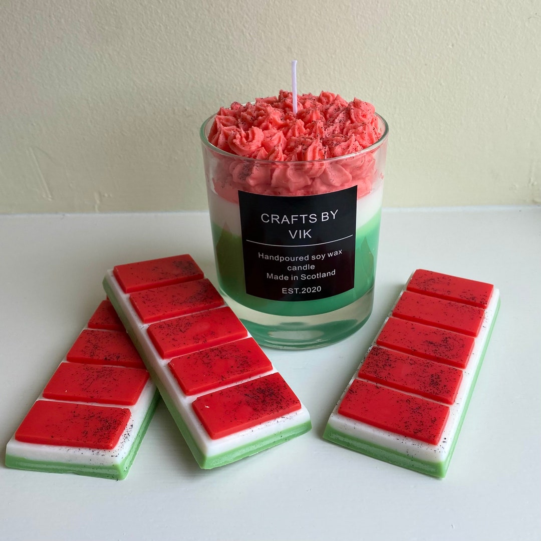 Hand Poured Watermelon Fruit Candle and Snap Bar Gift Set Soy Wax, Home