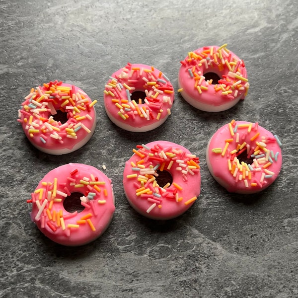 Hand poured MINI sprinkle donut soy wax melts - pack of 6 -novelty, food melts, doughnuts, candy, handmade, long lasting melts, candles, fun