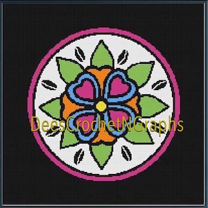 Flower Medallion Crochet  Picture Graphghan 200 X 200.chart/Flower Medallion Crochet Picture Graphghan Counted Color Blocks 200 X 200
