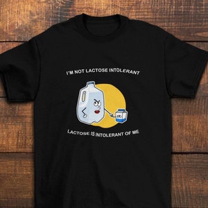 Grappig melkkan-shirt met lactose-intolerantie | Humoristisch T-shirt van melkpak | Uniek cadeau voor zuivelliefhebbers | Grillige kleding | Spijsverteringsgrap