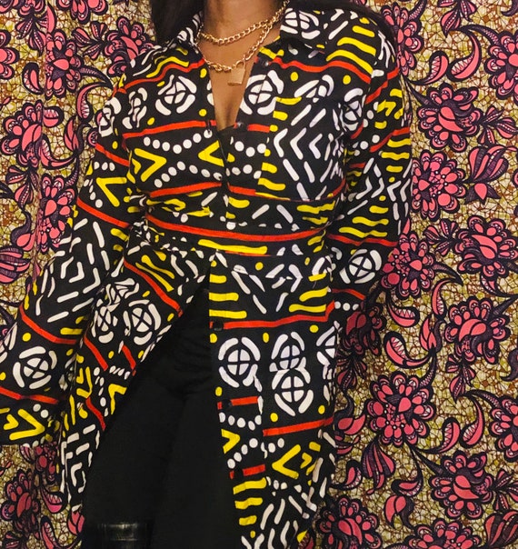 ankara t shirt dress Oversized Ankara Shirt Dress, Long Sleeve African Print Wax Cotton
