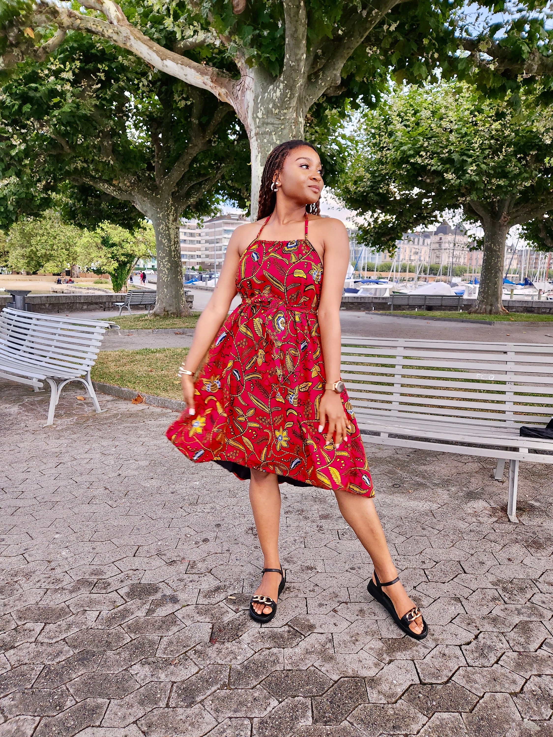 African Print Halter Neck Summer Dress