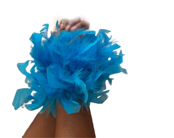 Queen Cuffs, Teal Blue Feather Cuffs, Feather accessories, Natural Turkey Feathers, Pair of feather cuffs