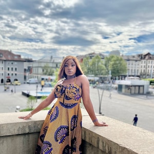 Halter neck backless dress with bow tie detail in the front, Handmade African Print Dress, Ankara Dress, Summer dress, long flowing dress