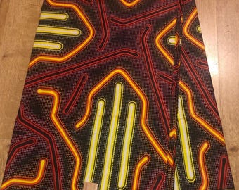 Black, Red and Orange African Print Fabric: Ankara Kente Fabric