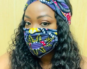 Double Layered Cotton 2in 1 face mask and head-wrap for children & adults - ankara and kente african print (over 15 choices), women’s gift