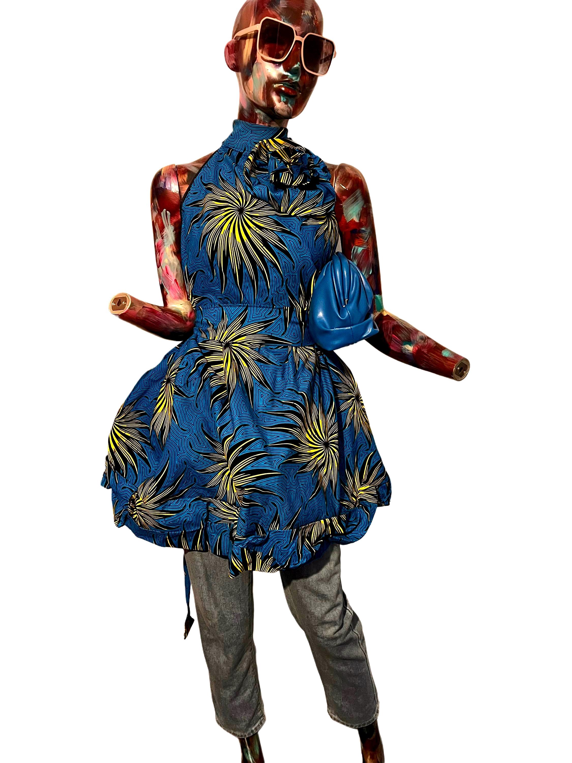 african print halter neck dress Tionne Gye Nyame African Print Halter Neck Mesh Maxi Dress XL (UK 20 | EU 48