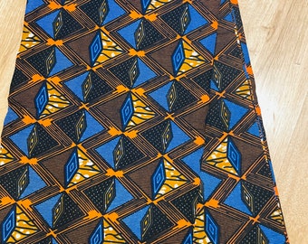 Blue, Orange & Brown African Print Fabric: Ankara Kente Fabric