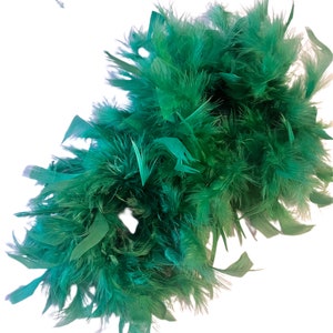 May include: Two green feather boas, each in a circular shape, are shown against a white background.
