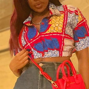 Handmade African Print Cropped shirt, African print top, shirt, women’s gift, kente print, African Print, Ankara Shirt