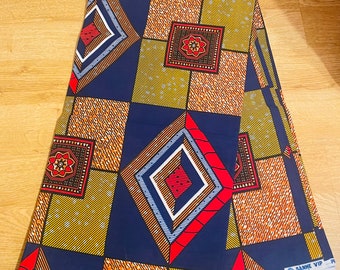 Yellow, Blue & Red African Print Fabric, African print fabric per yard/ Arts and Crafts/ Ankara print fabric/ Kente fabric