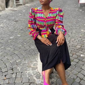 African print cropped multi-way long sleeve wrap top- COCO CRUNCH | Kente Top | Ankara fabric | African Clothing | women’s gift
