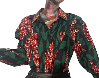 Camisa corta de manga larga con estampado africano hecho a mano: Top Ankara Kente