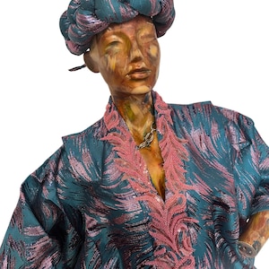 Embellished African Damask Boubou Dress with matching headband set | Rich Aunty | Danshiki Kaftan | Nigerian Dress Bubu |