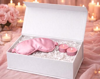 Self Care Gift Box | Scented Candles & Eye Mask, White Keepsake Box