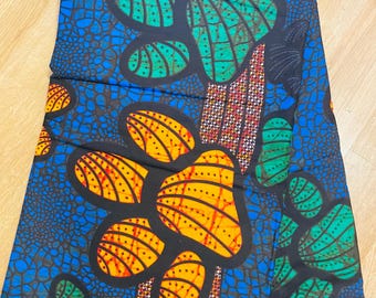 Blue and Orange African Print Fabric: Ankara Kente Fabric