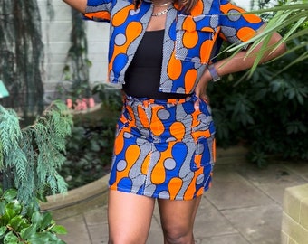 2 Piece Set. Handmade African Print Cropped Cargo shirt, African print cargo mini skirt, shirt, matching sets, Cargo set, Co Ord set,