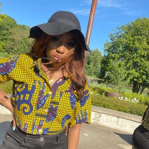 Handmade African Print Cropped Shirt: Ankara Kente Top