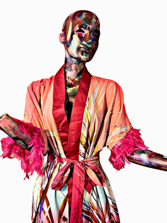 Luxury Rhinestone Embellished Crepe Kimono Robe Pink Bridesmaid