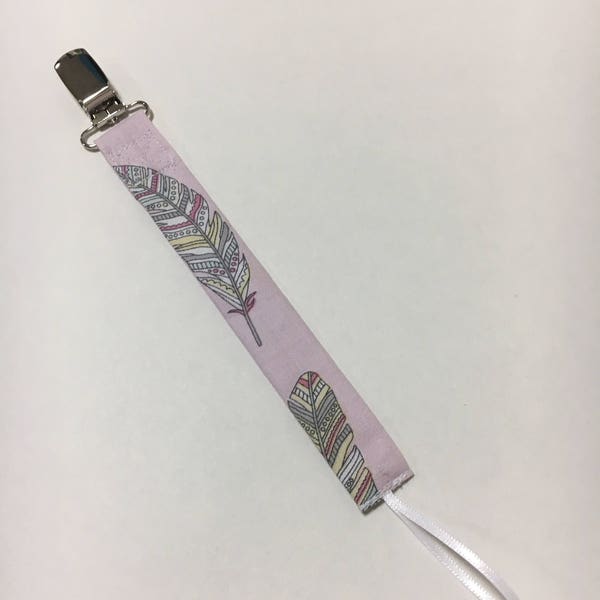 Pink Feathered Pacifier clip