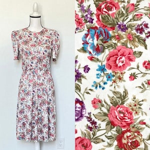 1980s Puff Sleeve Midi Dress