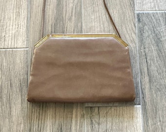 1970s Dark Tan Leather Handbag, 1980s Slim Brown Purse