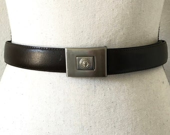 Vintage Belt with Lion Head Buckle, 1990s Brown Leather Belt
