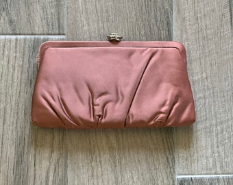 1940s Brown Satin Clutch, 1950s Pleated Fabric Evening Clutch