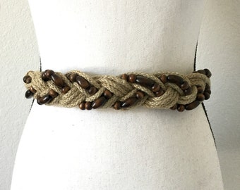 1980s Natural Fiber Beaded Rope Belt, Vintage Jute Belt With  display picture 2