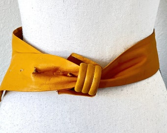 1970s Yellow Leather Belt, Vintage Sash Style Belt